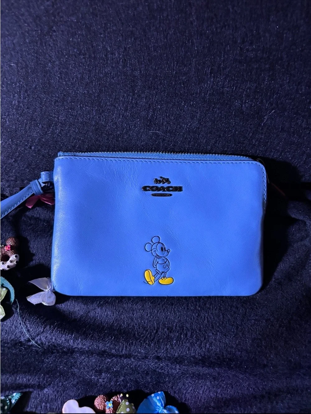 Coach Blue Leather Wristlet with Mickey Mouse Motif